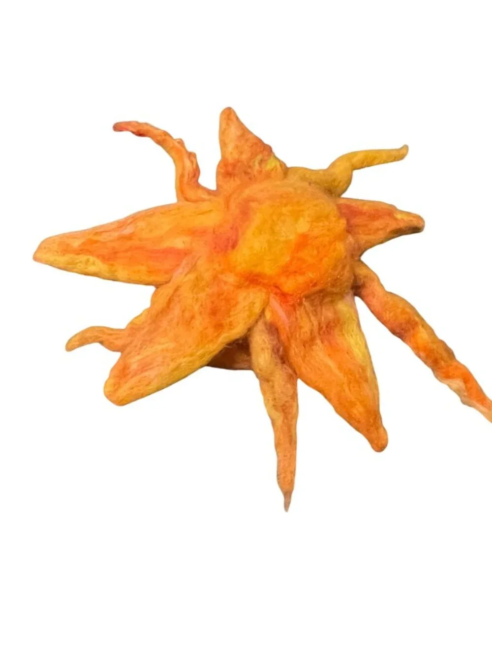 Handmade Needle-Felted Sun Plush In Vibrant Orange & Yellow Design